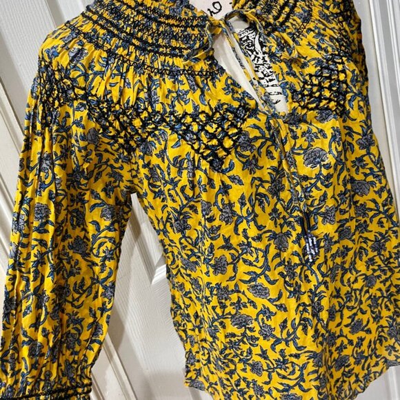 ZARA BLOUSE RUFFLE KEY HOLE NECK PUFF SLEEVES TUCKEBLE SZ S FLORAL BOHO CHIC - Picture 14 of 16